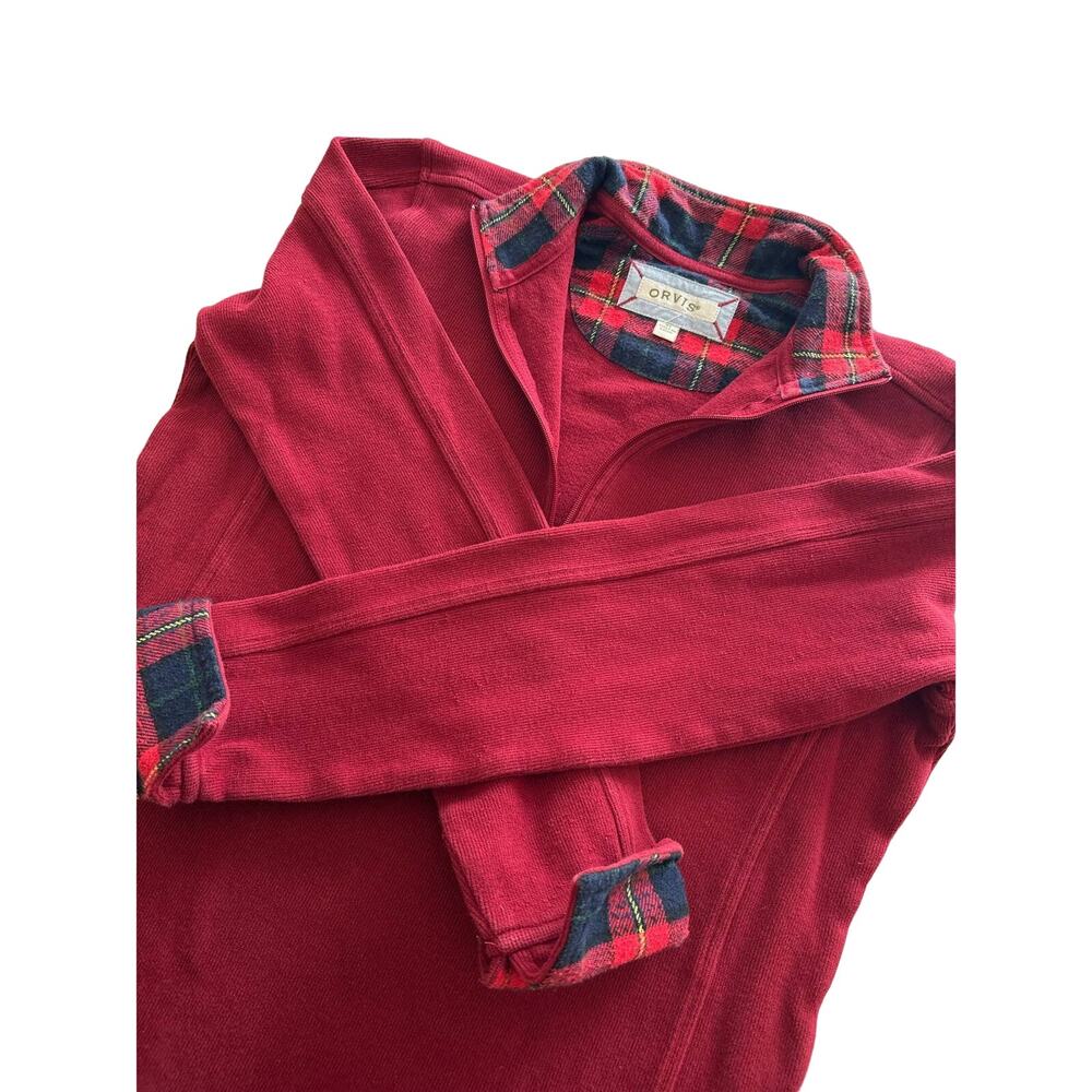 Orvis Pullover Quarter Zip Red Flannel Cuff Size XS